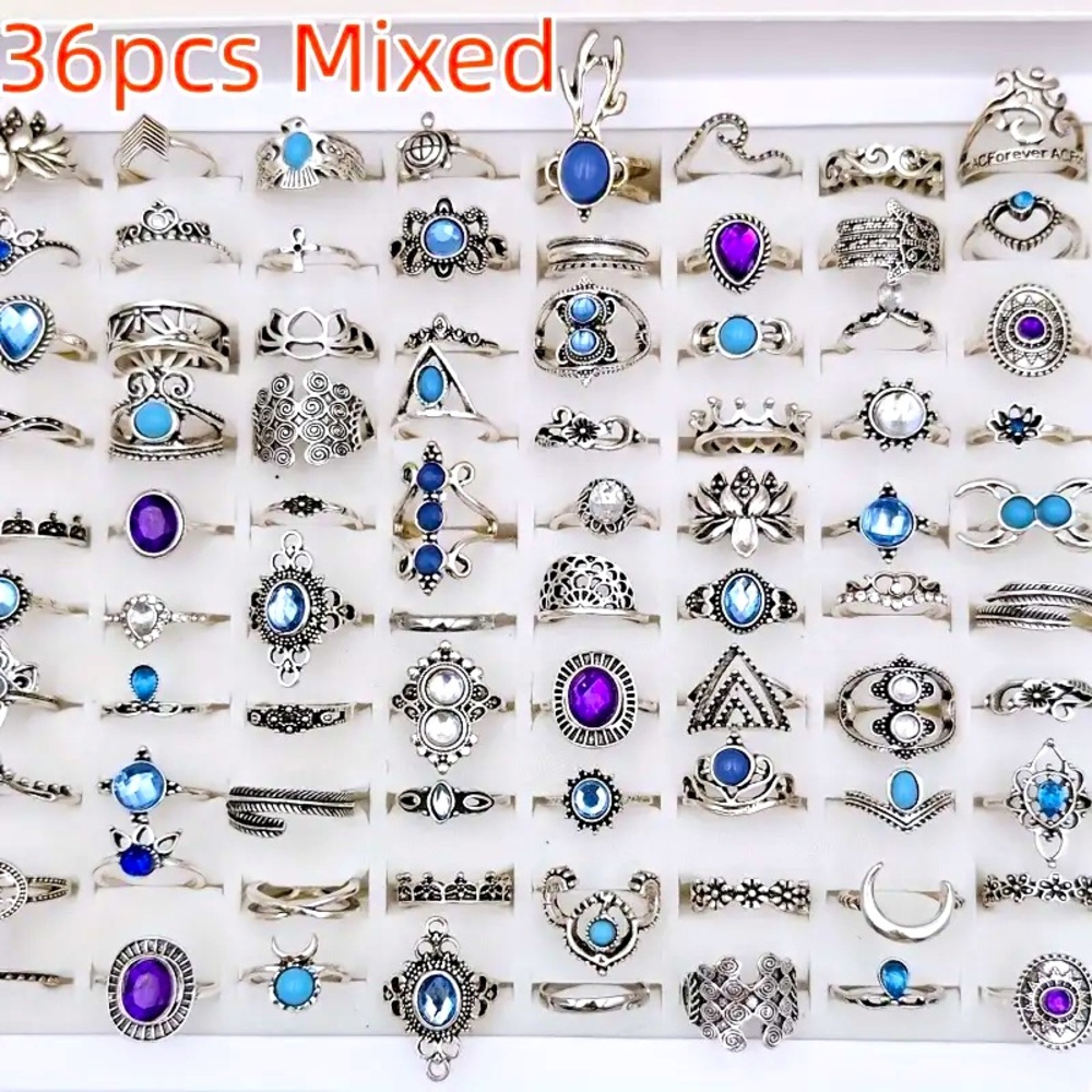 36 Pcs vintage silver Rings Set for Women, Stackable Rings - Rings Pack for Gift